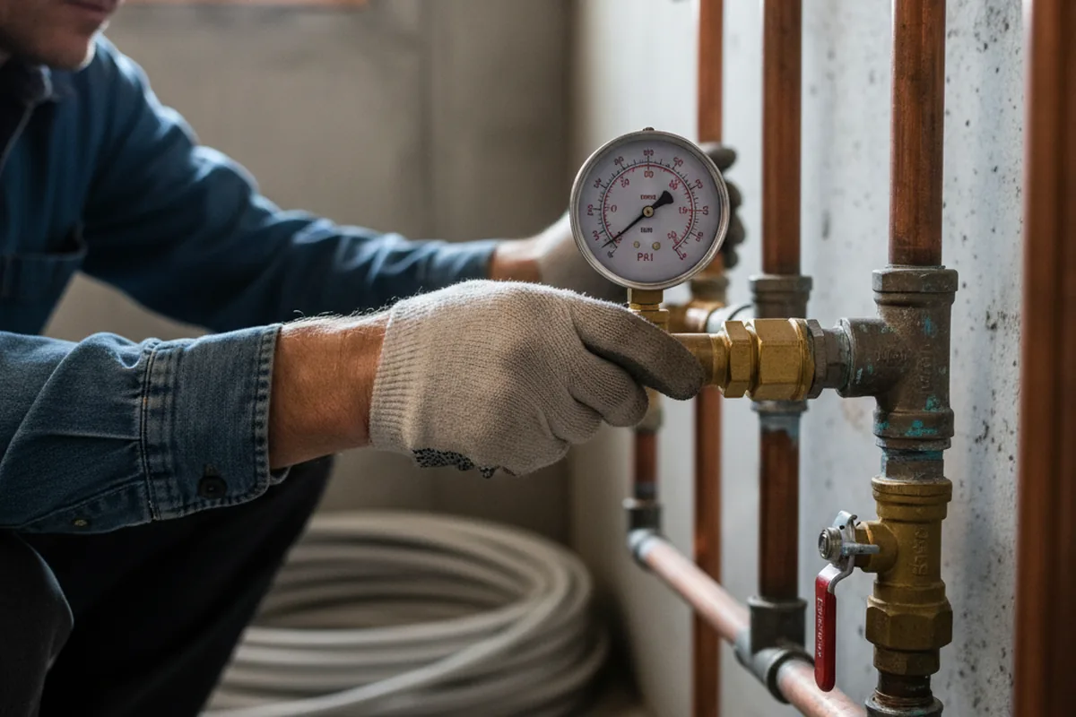 Pressure testing a repaired line during Water Line Repair in Drumright